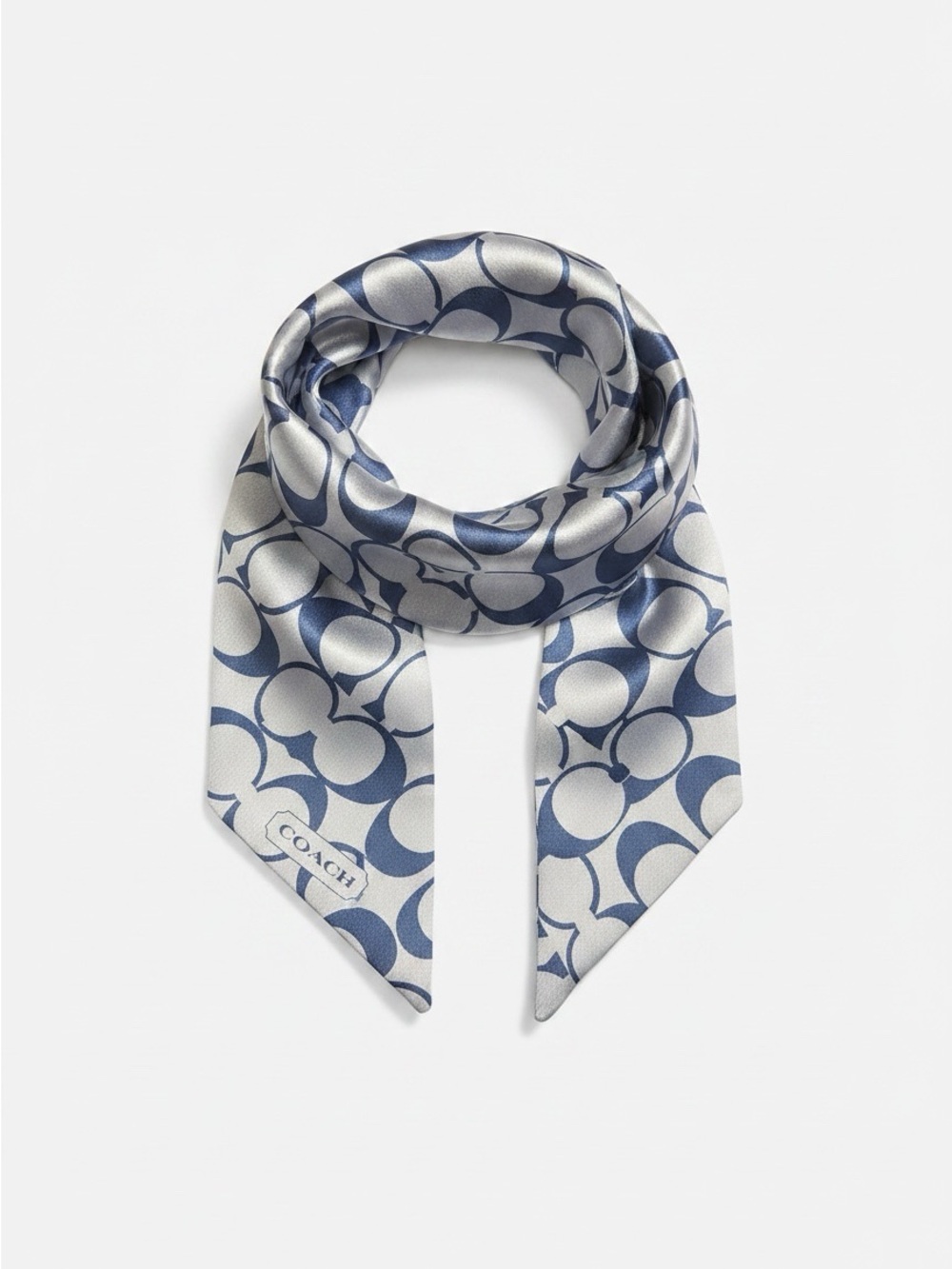 COACH Blue and White Monogram Silk Neck Scarf